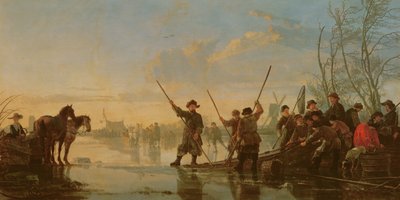 Skating scene with the Maas at Dordrecht by Aelbert Cuyp